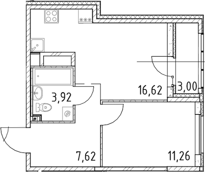 1-комнатная квартира 39.42 м², 14/23 эт., ЖК «Город Первых»